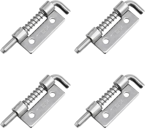 Serplex® 4Pcs 304 Stainless Steel Flat Pin Hinge Spring Latch Movable Spring Bolt Hinge Distribution Cabinet Box Upper and Lower Door Shafts for Cabinet Door-Silver