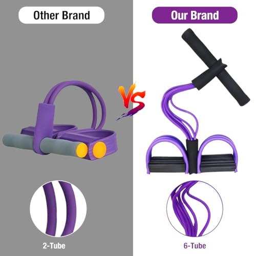 Proberos® 6-Tube Natural Latex Tension Rope Resistance Band Set for Workout Home Gym Stretching Durable NBR Material Non-Slip Foam Pedals Handles Portable Fitness Equipment Men Women 3 PCS