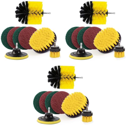 STHIRA® 24PCS Power Drill Scrubber Brush Attachment Set Scrub Pads for Bathroom Surfaces Floor Tub Shower Grout Tile Without Drill Machine Yellow Pack of 1
