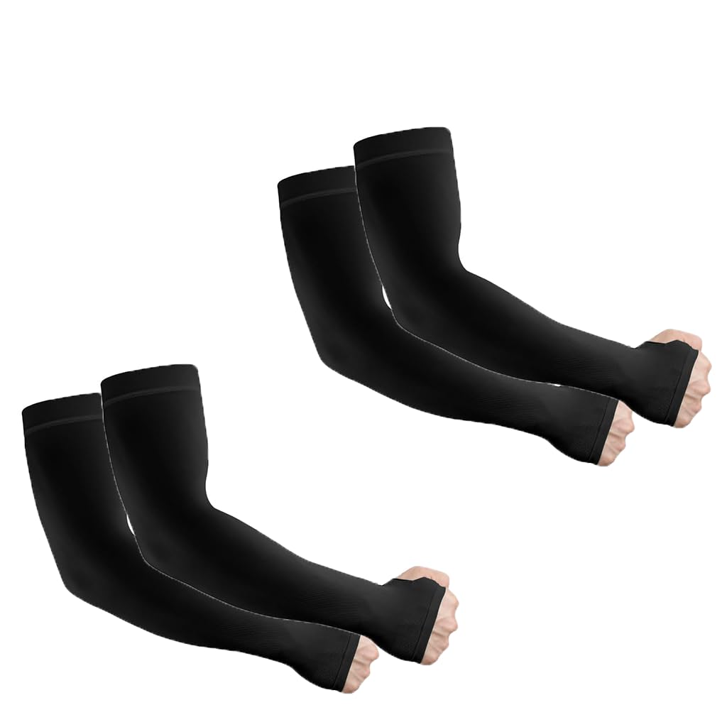 Zibuyu Arm Sleeves for Running and Outdoor Sports with Thumb Hole | 2 Pairs UV Protection Black