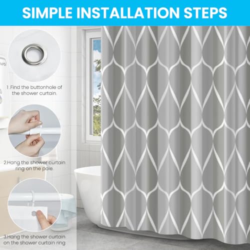 Supvox® Waterproof Bathroom Shower Curtain with Weighted Hem and Hooks, Minimalist Grey Line Design, 71''x71'', Durable and Stylish for Modern Bathtub/Shower Stall Use