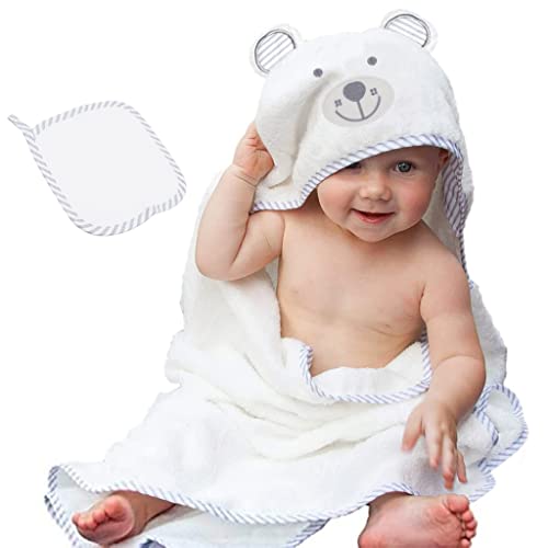 SNOWIE SOFT® Baby Bath Towel for New Born Panda Design Premium Organic Ultra Soft Baby Bathing Towel Bamboo Baby Blanket Hooded Bath Towel for Baby Boys and Girls (90cmx90cm) - Bear