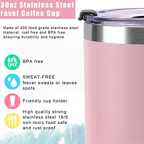 Supvox® 900ml Vacuum Insulated Stainless Steel Cup with Lid, Large Capacity 30 oz Double Layer Vacuum Insulated Travel Coffee Cup with 1 Straws, 1 Lids and 1 Cleaning Brush (Pink)