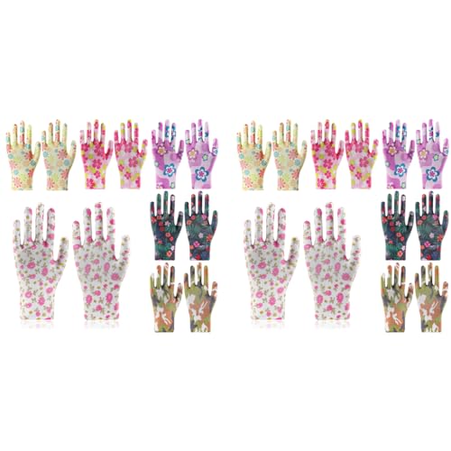 HASTHIP® 6 Pairs Gardening Gloves Women Fashion Floral Print Nylon Snug Fit Work Full Palm Anti-Slip Utility Protective One Size 2 PCS