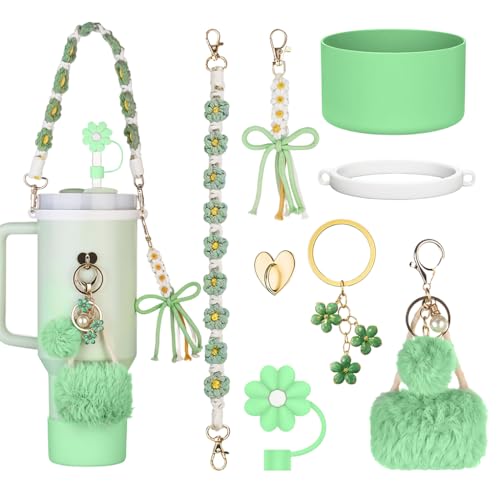 HASTHIP® For Stanley Cup 40oz/30oz Fashion Accessories & Charm Kit Set of 8Pcs Stanley Cup Accessories Crochet Bottle Hand Strap Flower Straw Cap, Decorative Charm, Silicone Bottom Boot