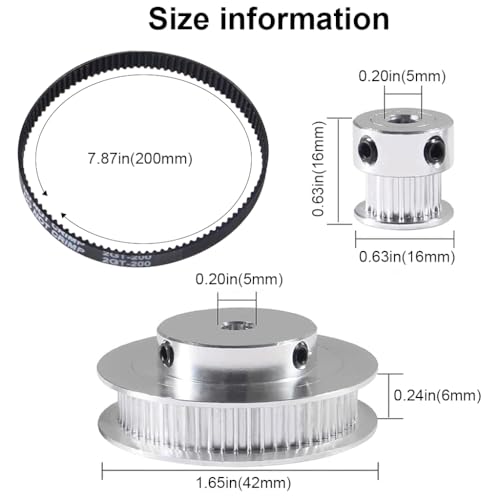 Serplex® GT2 Synchronous Wheel 20 60 Teeth 5mm Bore Aluminum Timing Pulley with Length 200mm Width 6mm Belt for 3D Print Projects Printer 3PCS