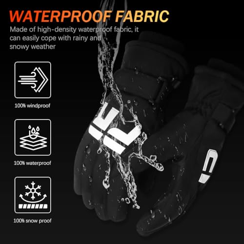 GUSTAVE® Winter Gloves for Men Fleece Lining Touch Screen Windproof Waterproof Anti-Slip Outdoor Warm Riding Hiking Ski Cycling One Size Fits Most Stylish Black 2PCS