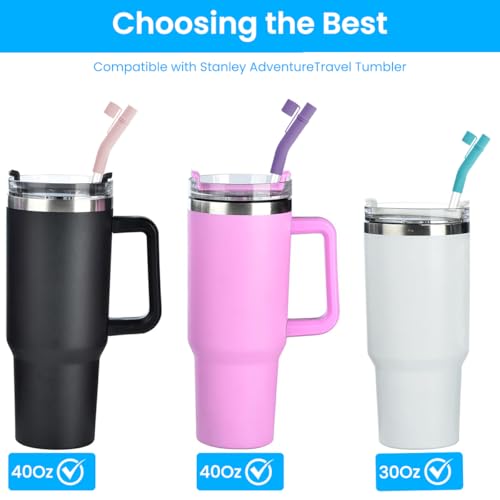 HASTHIP® 24PCS Straw Extender Caps Silicone Drinking with Dustproof Cap Transparent Bent Straws 2 Straw Cleaning Brushes Universal for 8-10mm Straws