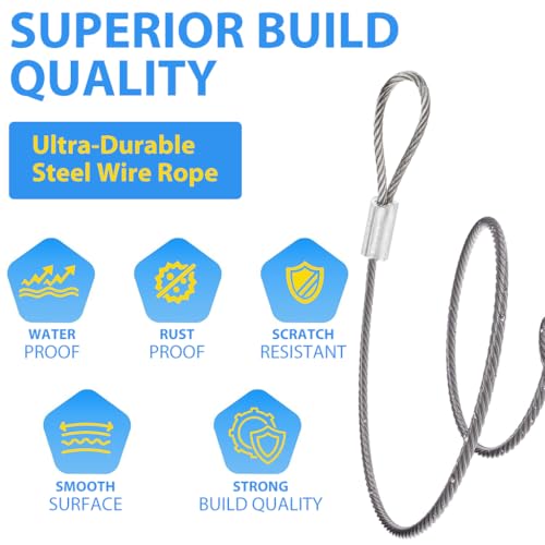 HASTHIP® 10PCS 3.3ft Hanging Pot Wire Rope for Plants Flower 2mm Dia Utility Loop-ended Steel Ropes for Lights Decorations Paintings Multipurpose Hangers Indoor Outdoor