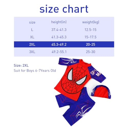 SNOWIE SOFT® Swimming Costume for Boys, UPF 50+ Spiderman Print Swimsuit Set with Shirt, Swim Trunks & Swim Cap, Swim Suit for Kids Boys 7-10 Years Old