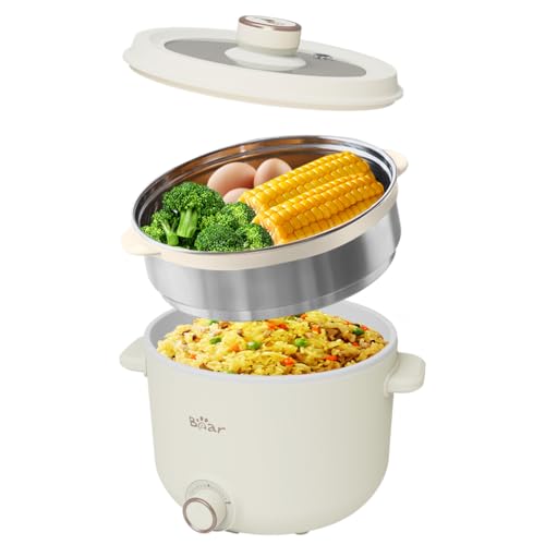 Bar® Electric Kettle for Cooking with Steamer 2.5L Electric Cooker Non-Stick Electric Rice Cooker Adjustable 800W Power Multifunctional Cooker for Frying, Steaming, Boiling