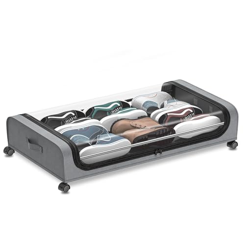 HASTHIP® Under Bed Storage with Wheels, Under Bed Storage Containers with Clear Lid and Handles, Under the Bed Storage Bins Drawer for Clothes, Blankets, Shoes, Books