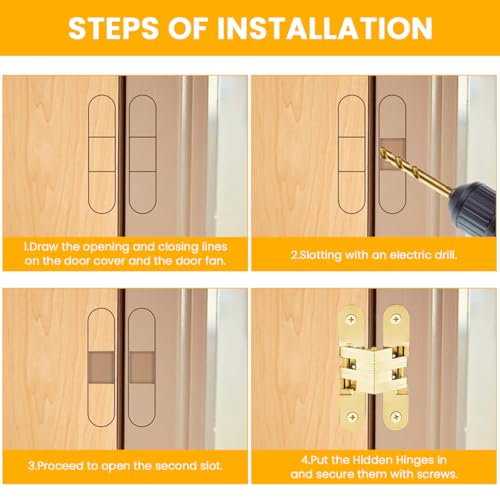 Serplex® 8PCS Zinc Alloy Door Hinges Furniture Cabinet Invisible Embedded Hinges for Wooden Closet Golden