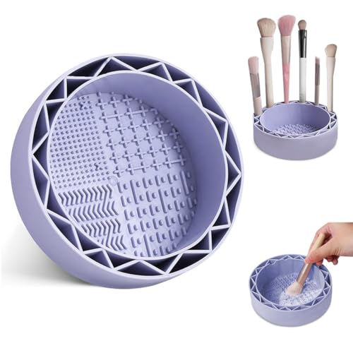 MAYCREATE Makeup Brush Cleaning Bowl 2 In 1 Silicone Makeup Brush Cleaner Makeup Brush Organizer Holder Drying Rack 5.1 Inches Portable Makeup Brush Wash Bowl