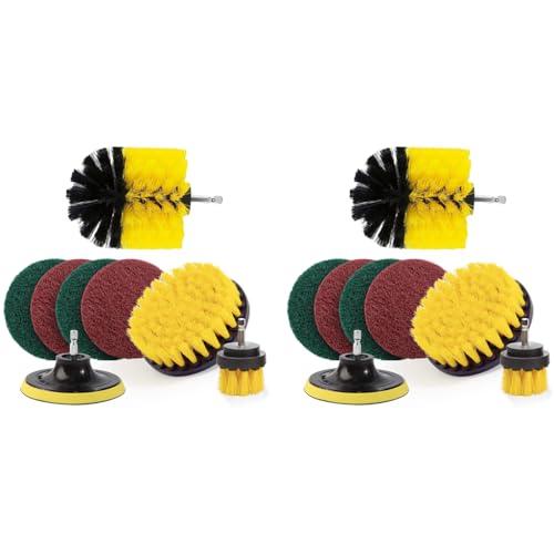 STHIRA® 16PCS Power Drill Scrubber Brush Attachment Set Scrub Pads for Bathroom Surfaces Floor Tub Shower Grout Tile Without Drill Machine Yellow Pack of 1