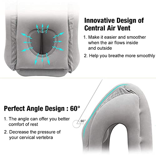 PALAY® Inflatable Travel Pillow Neck Air for Sleeping Support Head Chin Lumbar Avoid Shoulder Pain Comfortable Airplane Car Polyvinyl Chloride Grey 2 PCS