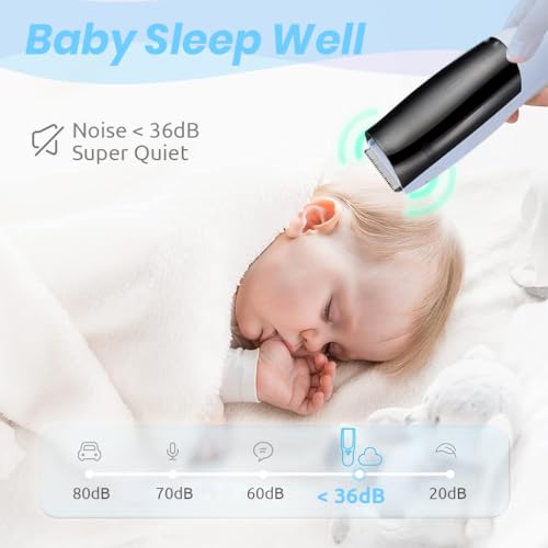 HANNEA® IPX7 Waterproof Baby Hair Trimmer Vacuum Quiet 2 Speeds with 24-Teeth Ceramic Blade Adjustable Trimming Guides 3-6mm 9-12mm Rechargeable Easy Clean for Newborns and Toddlers 3 PCS