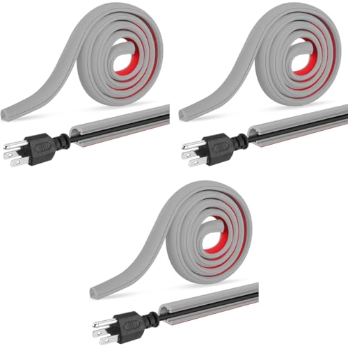 Serplex® PVC Cord Cover 6.6ft Self Adhesive Floor Wire Holder Cuttable Soft Side Open Flexible Reusable Grey 3PCS