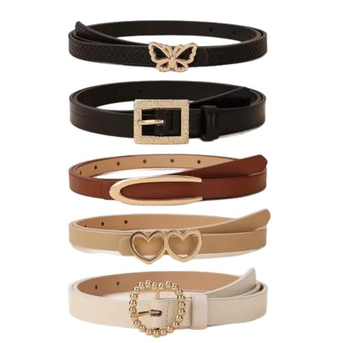 SANNIDHI® 5-Piece Combination Women's Belt With Metal Decorative Buckle, Versatile Small Belt - Multicolor