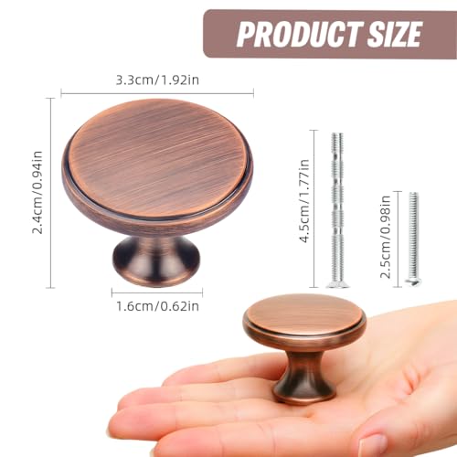 HASTHIP® 3Pcs Metal Door Pulls 1.29'' Retro Brown Round Brushed Zinc Alloy Furniture Door Handles for Cabinet, Drawer