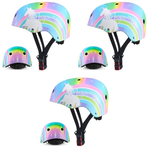 Proberos® Bike Unicorn Helmet for Kids 3-7 Years Old Cushioning Lining Safety with Adjustable Chin Strap Rainbow Magic Cycling Riding Skating Rock Climbing Boys Girl Colorful 3 PCS