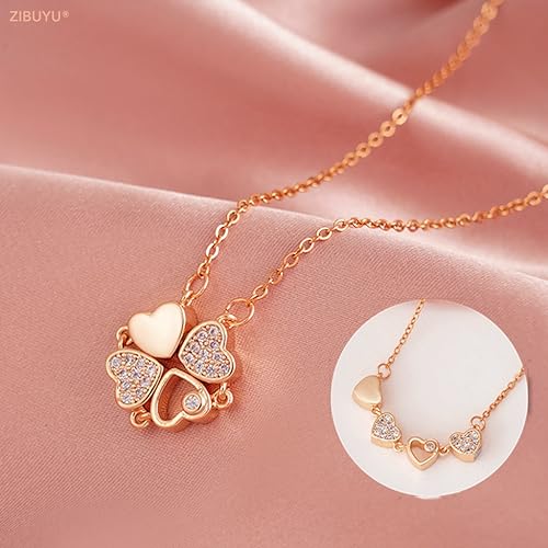 ZIBUYU Heart Necklace for Girls Silver Alloy Four Leaf Clover Necklace for Women Transformable Pendant Jewelry for Women and Girls Pendant for Gift Girlfriend & Birthday - 1