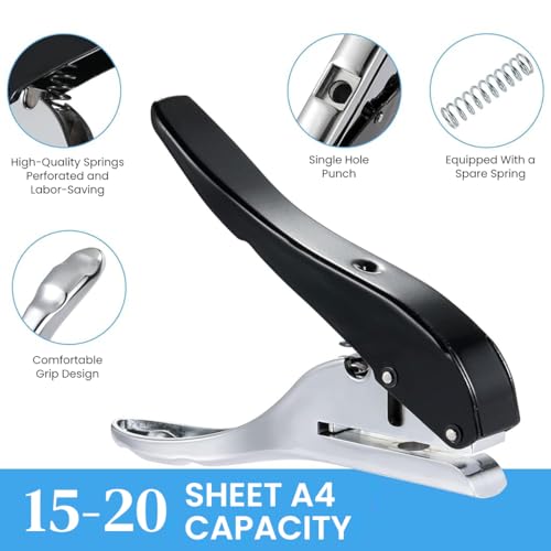 Serplex® Manual Hole Punch Kit Heavy Duty Spring Loaded 10mm Size Maximum Thickness 1.2mm Punching Tool for Wooden Edge Bands Plastic Sheets Paper with Drill and Stop Collar 3 PCS