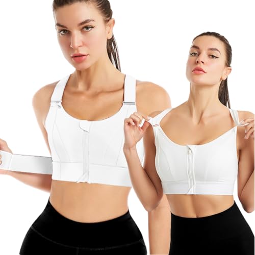 PALAY Sports Bra for Women High Impact Work Out Bra with Support Front Zipper Gym Padded Bras with Adjustable Straps Racerback Bras for Running, Cycling, Aerobics, Boxing, L