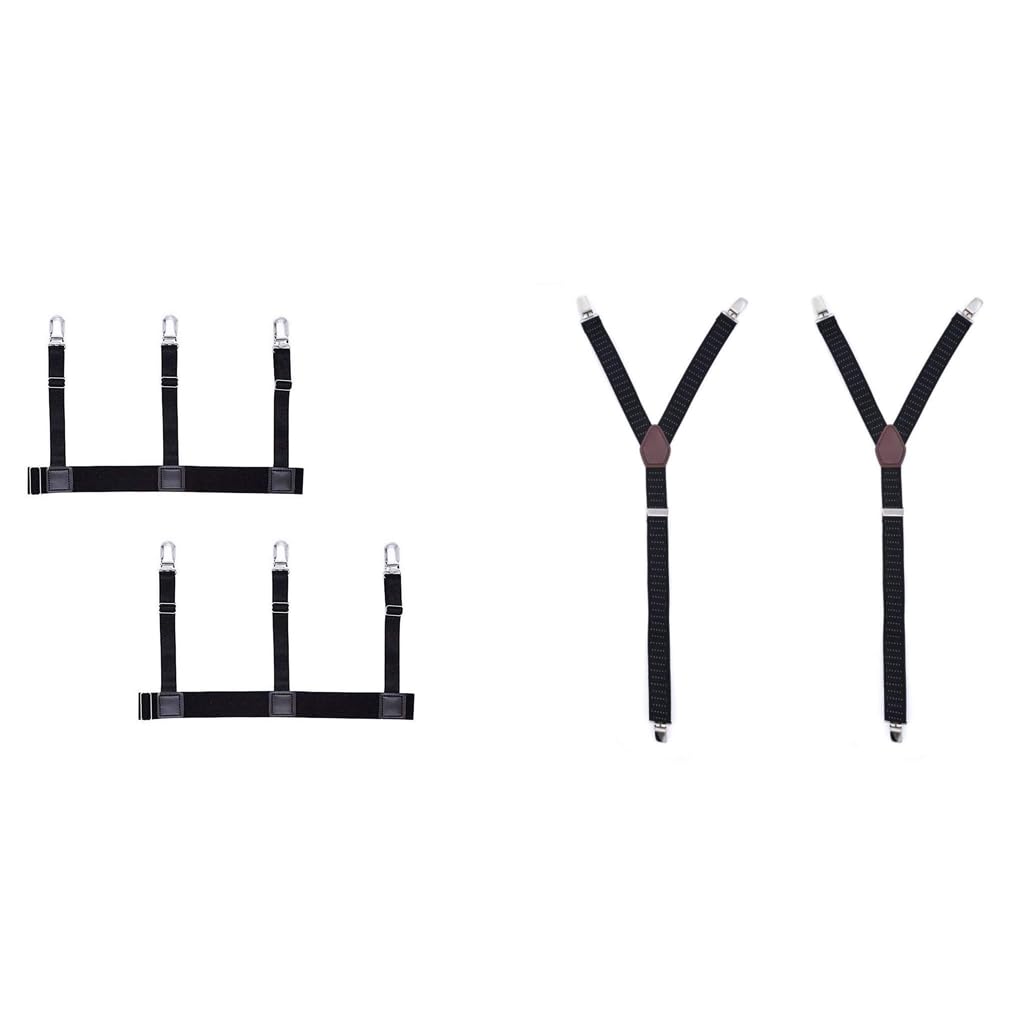 GUSTAVE Men's Adjustable Elastic Shirt Stays for Office Wear with 6 Locking Non Slip Clips