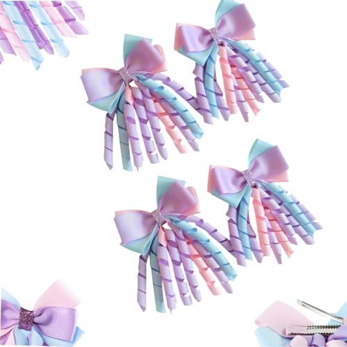 PATPAT® 4Pcs Ribbon Bow Hair Accessories for Girls, Princess Cute Hair Clips for Girls Curly Ribbon Hair Bow Clip stylish Headpieces Hair Pins for Girls Gift, Purple