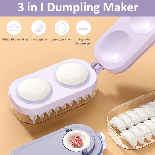 HASTHIP Kitchen Easy Dumpling Skin Press Dumpling Maker 3 in 1 Dumpling Maker Momos Maker Dual Press Mold Design with Food Tray Round Dough Press Shaper for Pastries