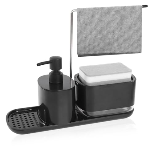 HASTHIP Kitchen Soap Dispenser 2 In 1 Cleanser Dispenser with Sponge Drain Rack Kitchen Detergent Dispenser Multipurpose Bathroom Liquid Hand Soap Hand  Dispenser Bar Soap Holder