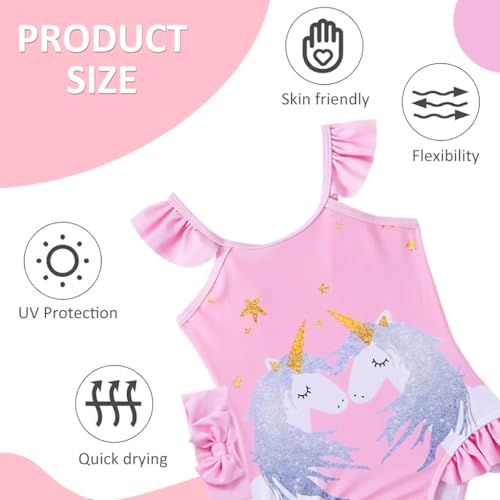 SNOWIE SOFT® Unicorn One Piece Swimsuit, Colorful Kids Swimsuit, Unicorn Swimsuit Girls Swimsuit Beach Vacation Swimsuit Summer Theme Swimsuit, Beach Vacation, Pink