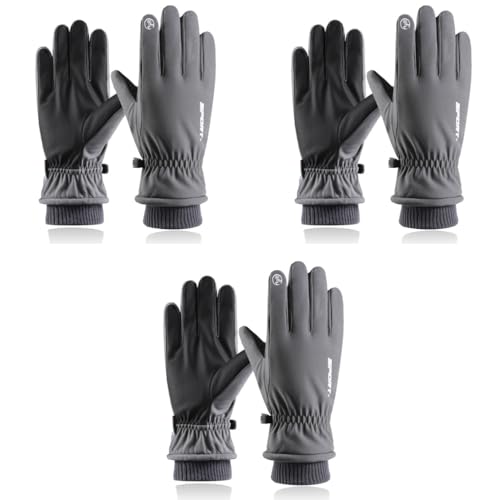 ZIBUYU® Winter Gloves for Men Women Bike Riding Touch Screen Finger Microfiber Anti-Slip Design Windproof Waterproof Snow Ski Hand (Grey) 3 PCS