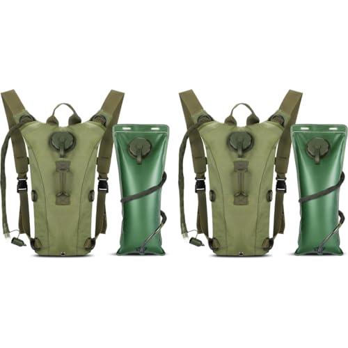 Optifit® Trekking Hydration Backpack with 3L Water Bladder for Men Women Kids Professional Waterproof Tactical Bag for Hiking Biking Running Walking BPA Free Army Green 2PCS