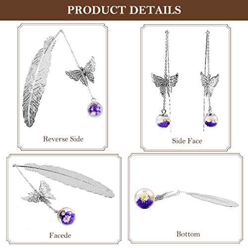 HASTHIP® Metal Feather Bookmark with Glass Beads Pendant Butterfly for Reading Enthusiasts and Gifting Mother Day Teachers Women Student Silver Random Color Flower 3 PCS