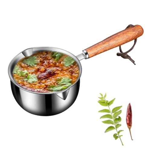 Supvox® 300ml Stainless Steel Tadka Pan Oil Warmer - Milk Warmer Pot, Long Heat- Resistant Handle Small Sauce Pan for Stove Top, Chocolate Melting, Coffee Tea Soup Warming
