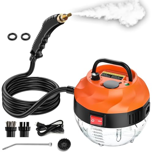 HASTHIP® Steam Cleaner 2500W High-Temperature Steamer Cleaner with 3 Brush Attachments 1000ml Steam Cleaner for Kitchen Cleaning, Car Detailing, Home Use Portable Steam Cleaner with Long Nozzle