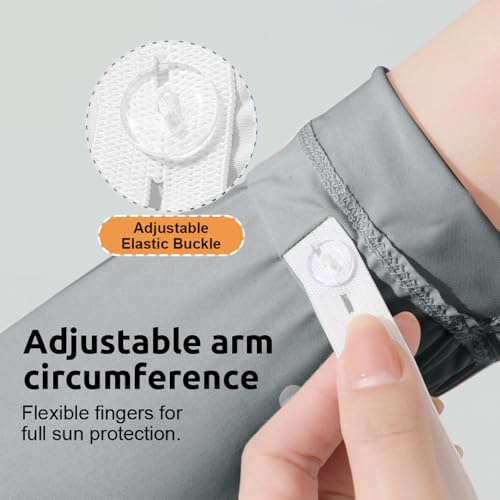 PALAY® UV Protection Arm Sleeves Nylon Ice Silk with One Piece Gloves Open Finger Tip and Anti-slip Palm Design Outdoor Cool for Driving Cycling Gardening Grey X 2