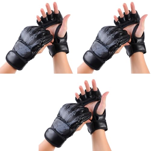 Optifit® Boxing Gloves for Men Women with Wrist Wrap PU MMA with EVA Foam Insert Half Finger for Muay Thai and Sparring Sessions 3 PCS