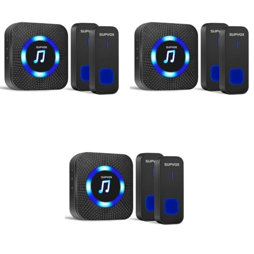 Supvox® Wireless Door Bell for Home 1 Receiver 2 Transmitter Calling for Office Waterproof IP55 Long Range Remote with LED Indicator Light 55 Ringtones 3PCS