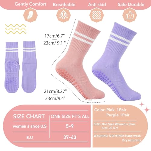 Proberos® 2 Pairs Yoga Socks for Women Anti-slip Anti-odor Cotton Compression Sport Sock Fashion for Pilates Running Dance Pink Purple 3 PCS