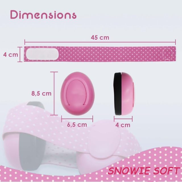 SNOWIE SOFT Baby Ear Muffs for Noise Reduction with 29db Soundproofing and Adjustable Elastic | Pink Lightweight ABS and PU Design for 0–3 Years