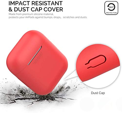 ELEPHANTBOAT® Red Protective Silicone Case Cover Bumper with White Ear Loop Strap Cable for AirPods