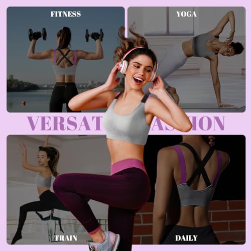 PALAY Sports Bra Women Fashion Sports Bra for High-impact Activities One Piece Breast Pads Stretchy Shoulder Strap Racerback Sports Bra for Running, Cycling, Aerobics, Boxing, L