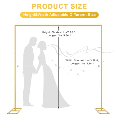 Supvox® 9.8ft Square Backdrop Stand Assembly Golden Backdrop Stand for Decoration Iron Cast Balloon Backdrops Stands Stand Flower Frame Bridal Baby Shower Ceremony