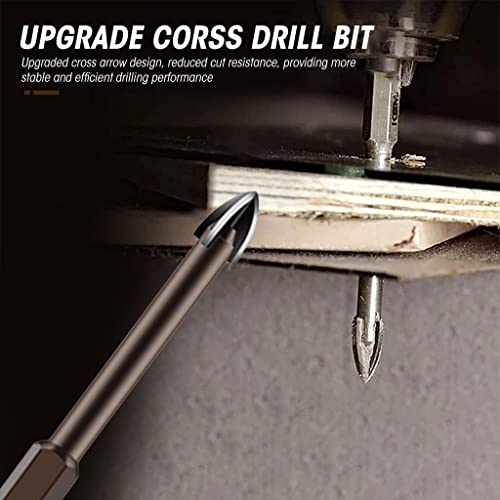 Serplex® 15PCS Glass Tile Concrete Drill Bit Set, Multi-Function Triangle Cross Alloy Drill Bit Tip Tools, Hex Shank Tungsten Carbide Tip Drilling Tools for Glass, Ceramic Tile Wall, and Wood (3-7 mm)