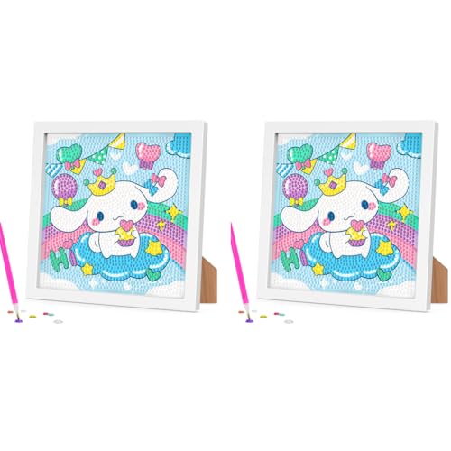 PATPAT® DIY Diamond Painting Kit for Kids 6.7 inches Cute Cinnamoroll Diamond Painting Art with Wooden Frame DIY Diamond Painting Art Desk Decoration Art Craft Gift for Kids 2 PCS