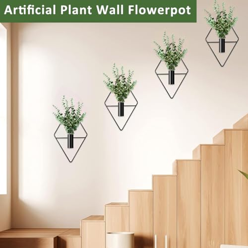 HASTHIP 2Pcs Realistic Eucalyptus Wall Decor with Metal Hanging Planter Home Decorative Fake Green Eucalyptus Planter Minimalism Room Decor Wall Decor for Living Room, Office, Balcony