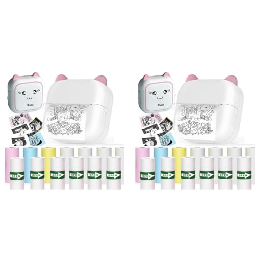 Zeitel® Portable Thermal Mini Printer for Students Home Use Bluetooth Mobile Android iOS Sticker Question Bank Flashcards Journal Photos Notes Label 2 PCS